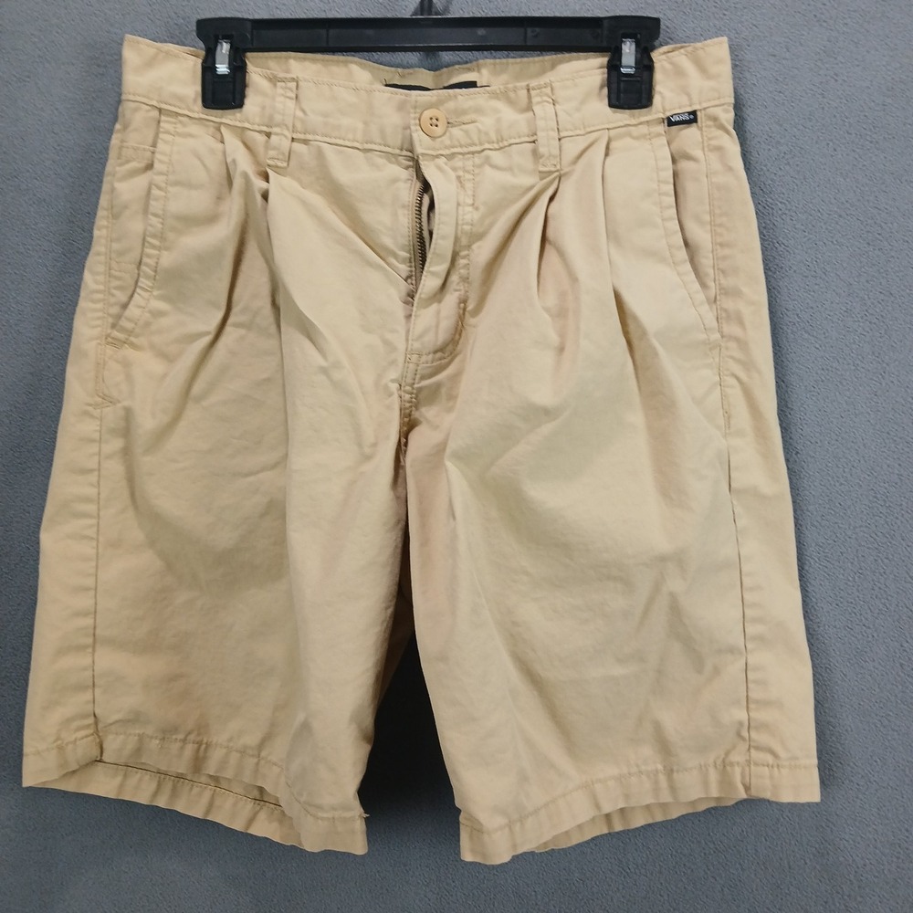 Vans Authentic Chino Shorts Mens Size 30 Beige Loose Fit Pleated Front Loose Fit